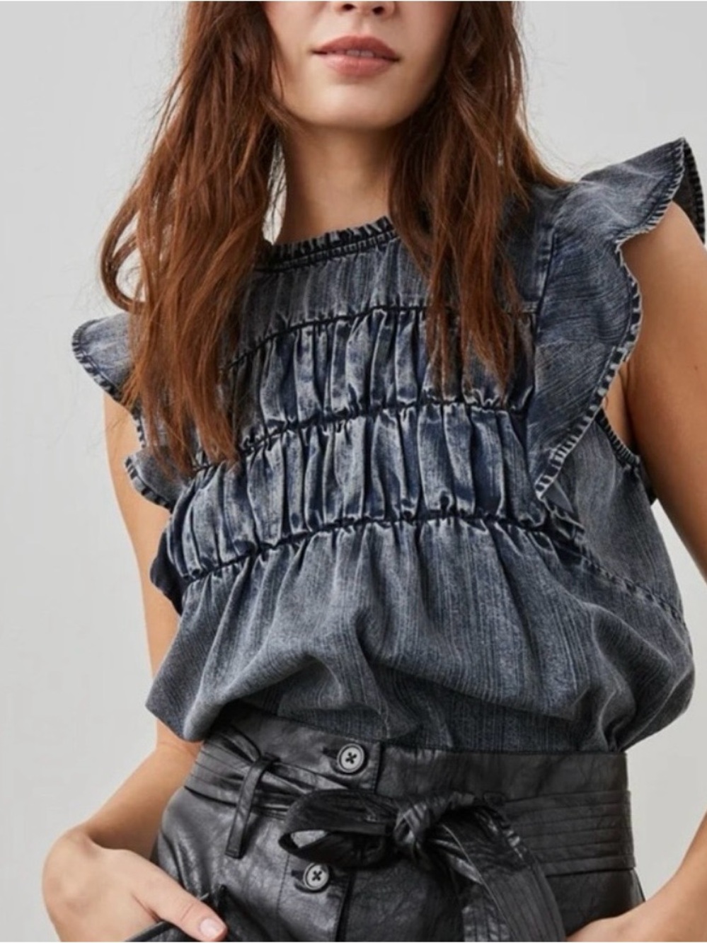 Rails Filomena Sleeveless Ruffled Smocked Top in Ink Wash - Size S (NWT)